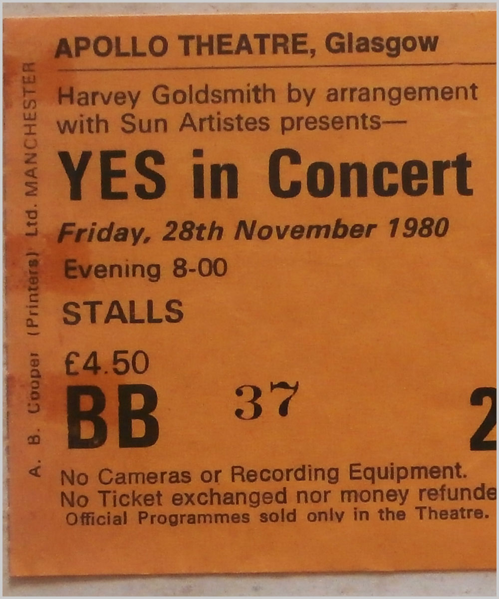 Yes - Friday 28 November 1980, Apollo Theatre Glasgow (P6050309)