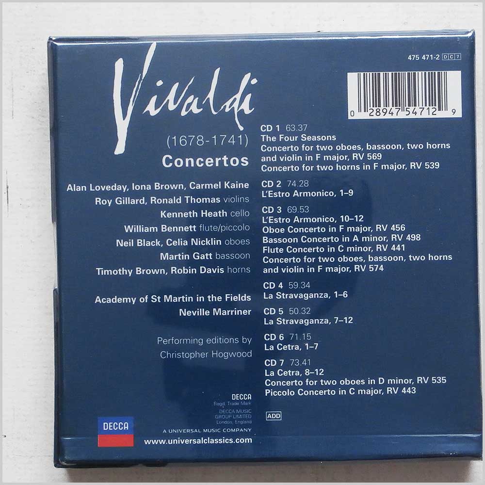 Neville Marriner, Academy of St Martin-in-the-Fields - Vivaldi: Orchestral Works (475 471 2)