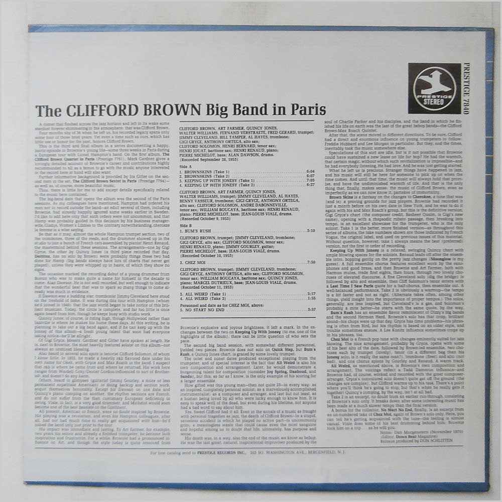 Clifford Brown - The Clifford Brown Big Band in Paris 1953 (PRESTIGE 7840)