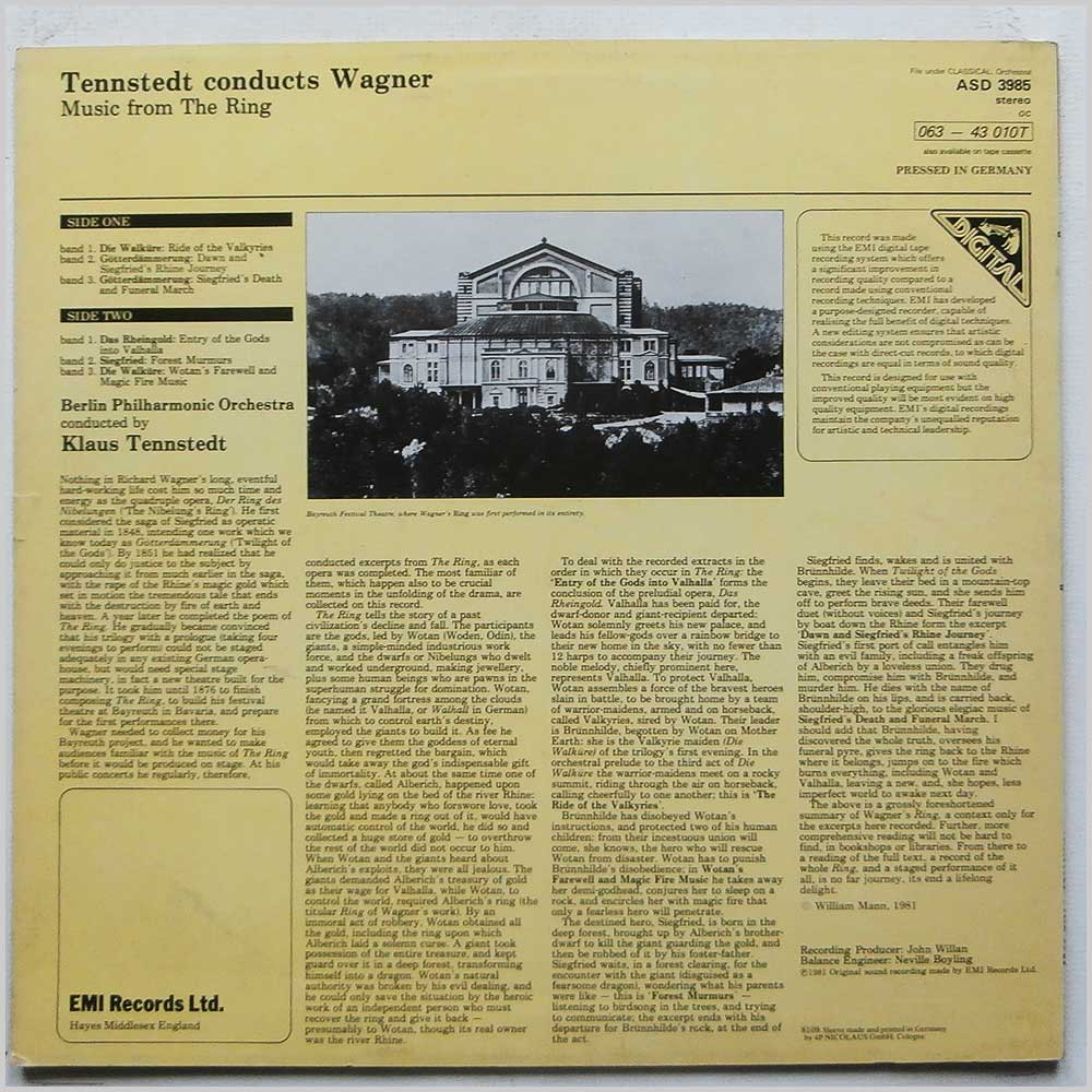 Klaus Tennstedt, Berlin Philharmonic Orchestra - Wagner: Music From The Ring (ASD 3985)