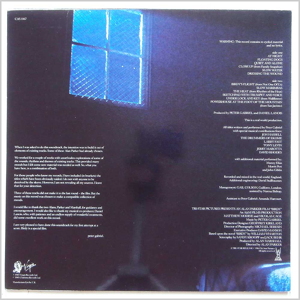 Peter Gabriel - Birdy: Music from the Film by Peter Gabriel (CAS 1167)