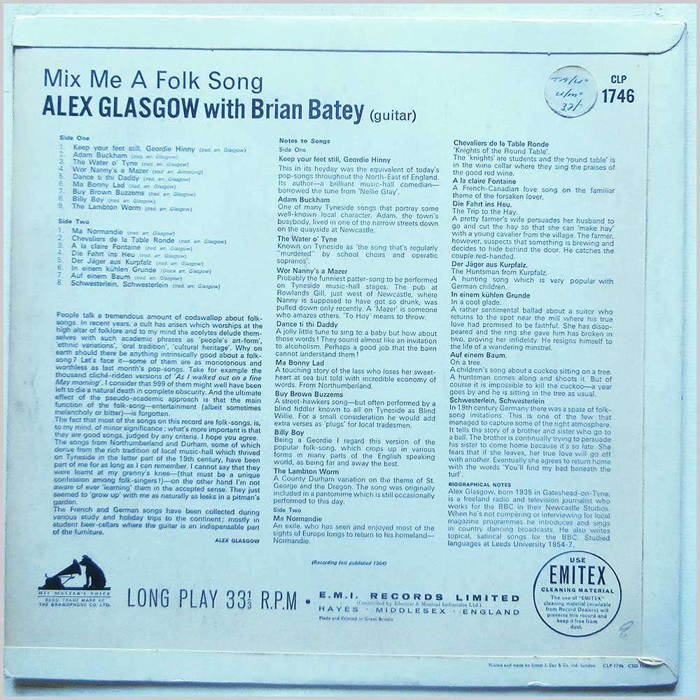 Alex Glasgow, Brian Batey - Mix Me A Folk Song (CLP 1746)