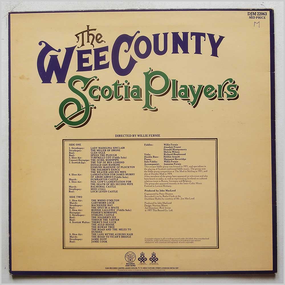 The Wee County Scotia Players - Fiddlers Rally (DJM 22063)
