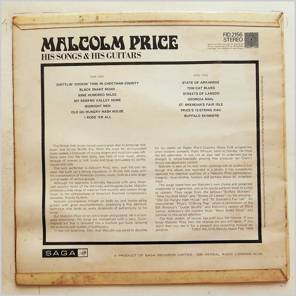 Malcolm Price - His Songs And His Guitars (FID 2156)
