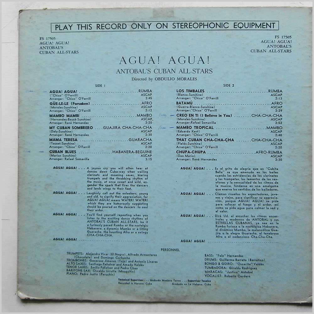 Antobal's Cuban All Stars, Obdulio Morales - Agua! Agua! (FS 17505)