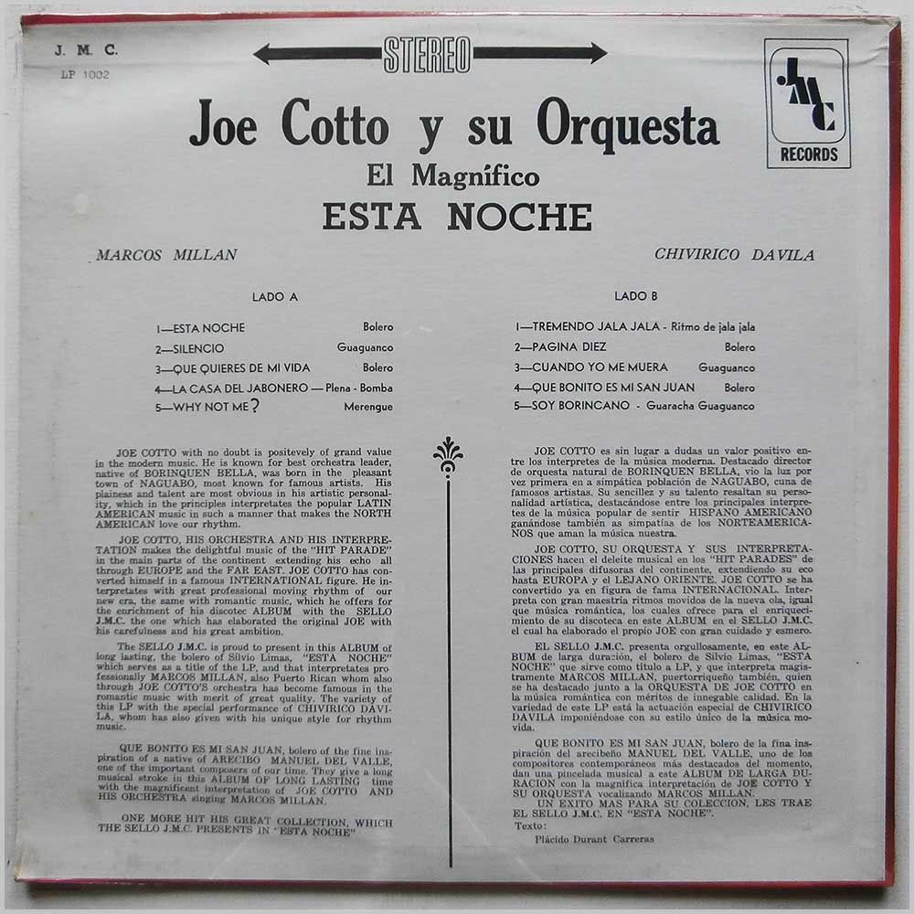 Joe Cotto Y Super Orquesta - Esta Noche (J.M.C. 1002)