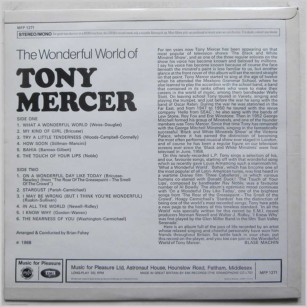 Tony Mercer - The Wonderful World Of Tony Mercer (MFP 1271)