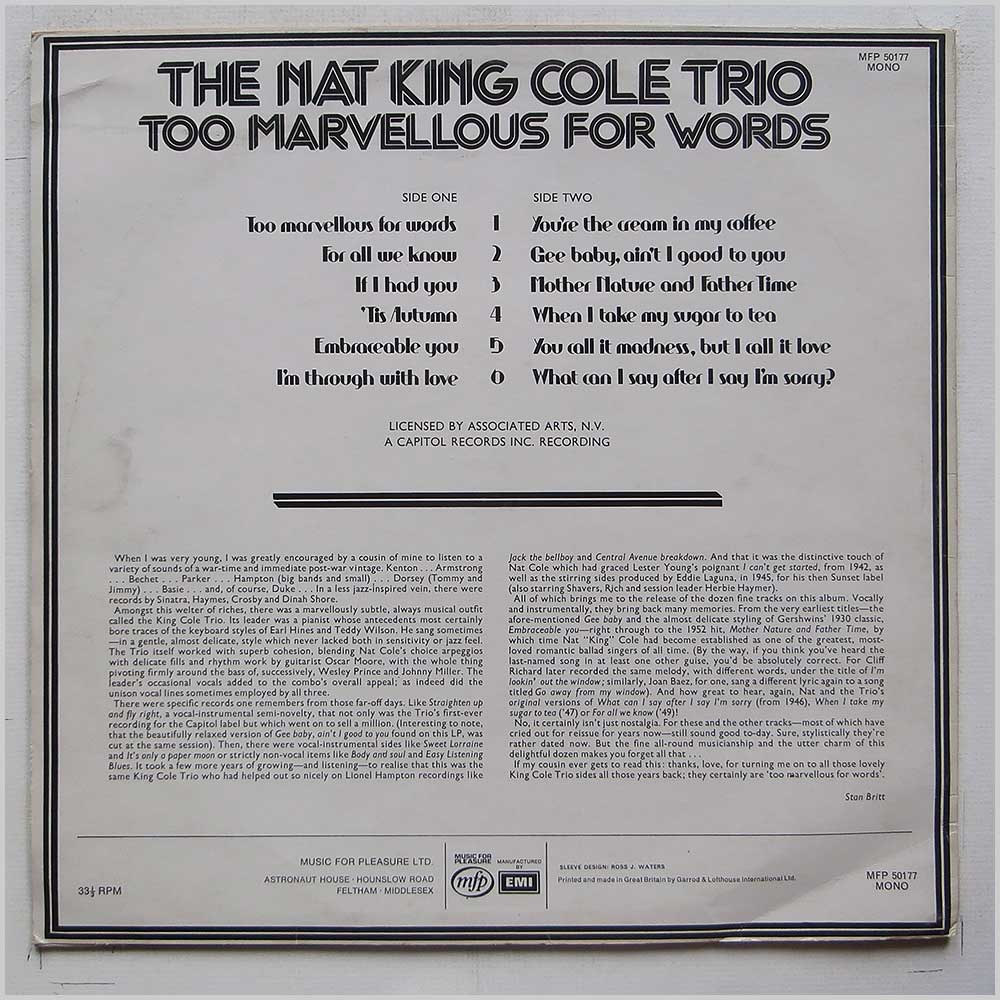 Nat King Cole Trio - Too Marvellous For Words (MFP 50177)