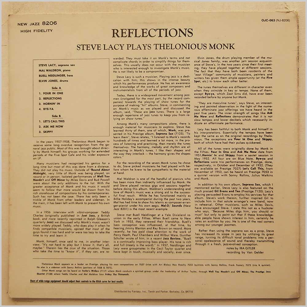Steve Lacy - Reflections: Steve Lacy Plays Thelonious Monk (OJC-063)