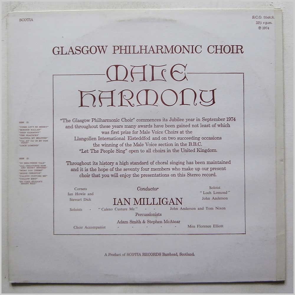 Glasgow Philharmonic Choir - Male Harmony (SCO 5548.S)