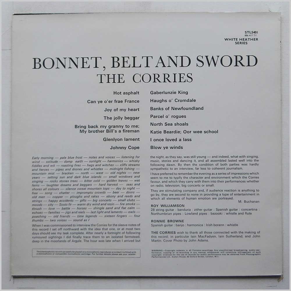 The Corries - Bonnet, Belt and Sword (STL5401)