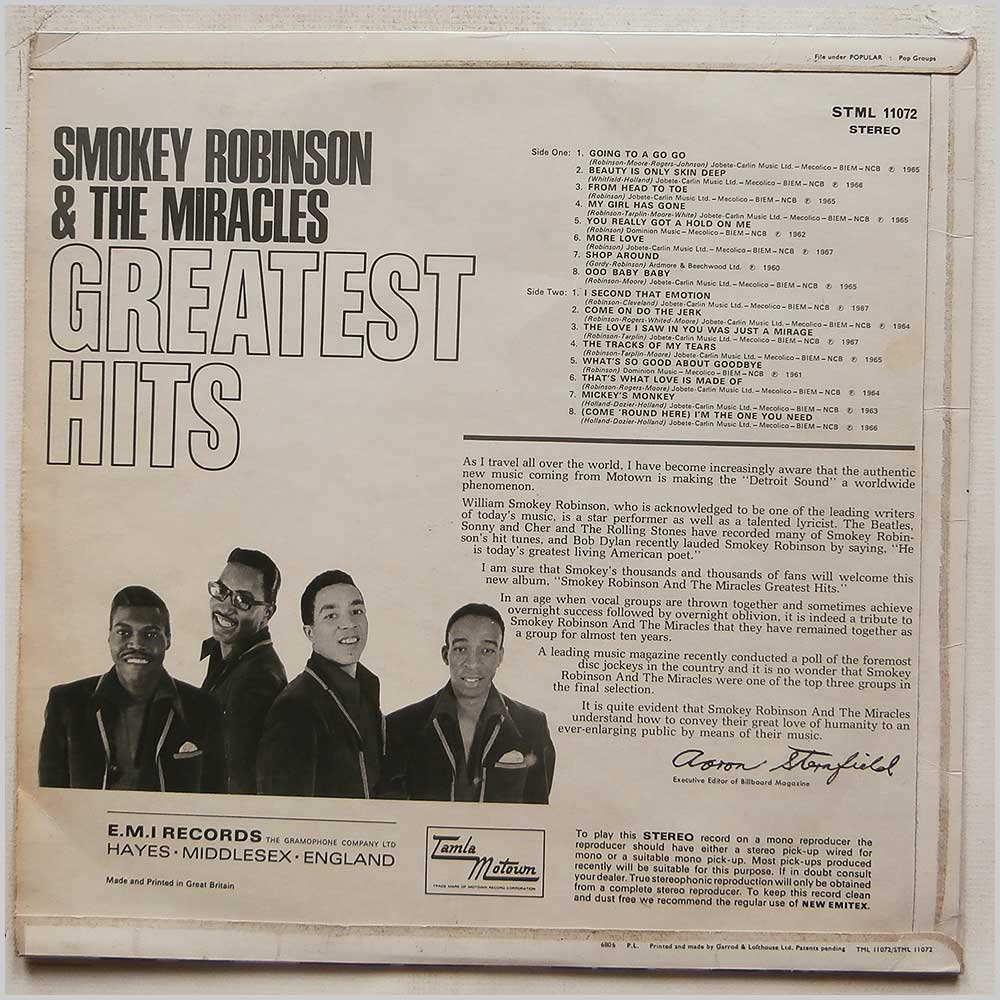Smokey Robinson and The Miracles - Greatest Hits (STML 11072)