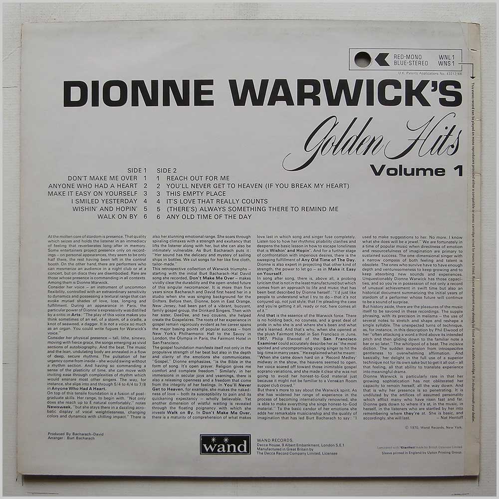Dionne Warwick - Dionne Warwick's Golden Hits Volume 1 (WNS 1)