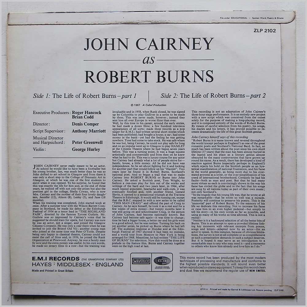 John Cairney - John Cairney As Robert Burns (ZLP 2102)